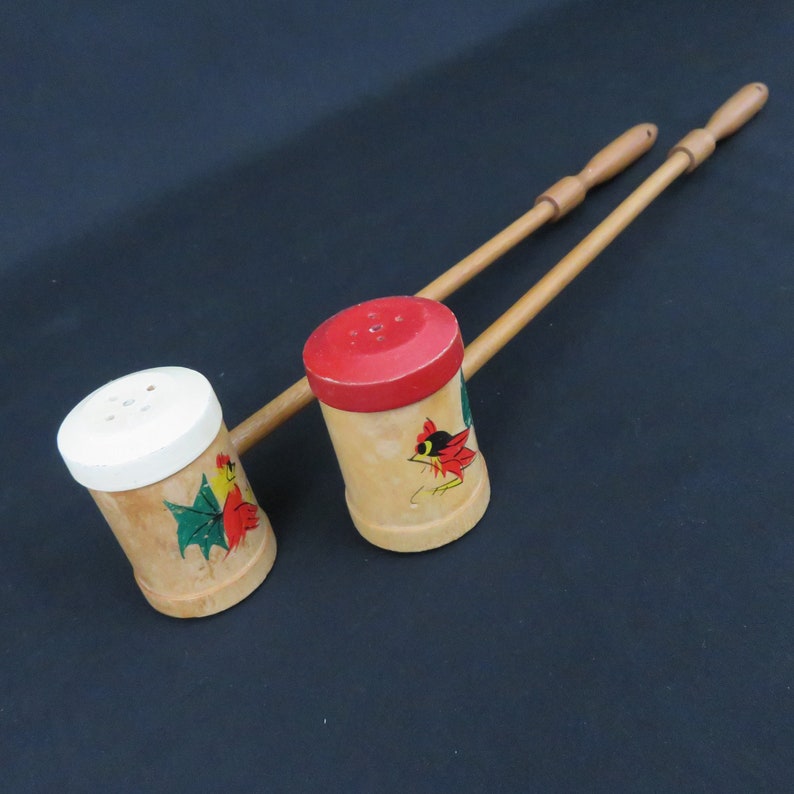 Wooden Rooster and Chicken Long Handled BBQ Salt and Pepper Shakers by Westwood Products
