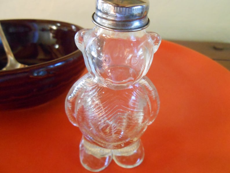 2 Vintage Clear Glass Cinnamon Sugar Bears /Salt & Pepper Etsy