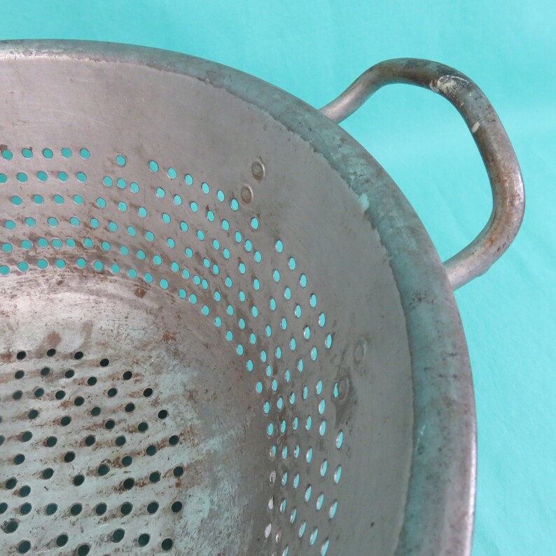 Vintage Round Hole Pattern Footed Strainer with Handles Huge 14 12 Metal Colander