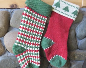 Calcetines navideños de punto, lote de 2 unidades, rojo, verde y marfil.