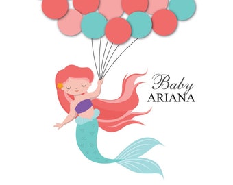 Baby Shower Guest Book Alternative Mermaid Baby Shower Mermaid Guest Book Poster Guest Sign In Personalized Guest Book Mermaid Birthday