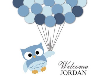 Baby Shower Guest Book Alternative Owl Children Kids Birthday Balloons Poster Print Guest Sign Personalized Unique Creative Fun Original