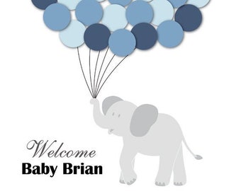 Baby Shower Guest Book Alternative Elephant Children Kid Birthday Balloons Poster Print Guest Sign Personalized Unique DIGITAL FILE ONLY!