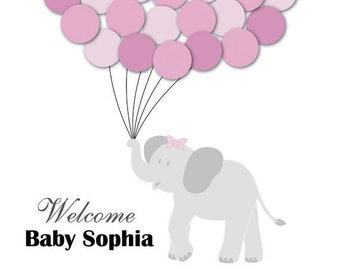 Baby Shower Guestbook Alternative Elephant Children Kids Birthday Balloons Poster Print Guest Sign Personalized Unique DIGITAL FILE ONLY!