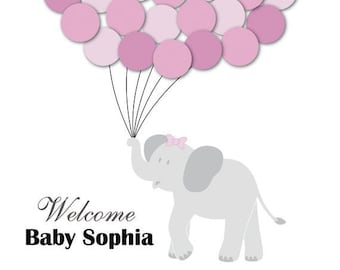 Baby Shower Guestbook Alternative Elephant Children Kids Birthday Balloons Poster Print Guest Sign Personalized Unique Creative Fun Original