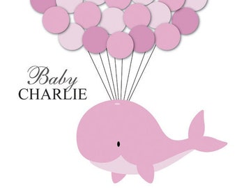 Baby Shower Guestbook Alternative Whale Baby Shower Children Kids Birthday Balloons Poster Guest Sign Personalized Unique Creative Original