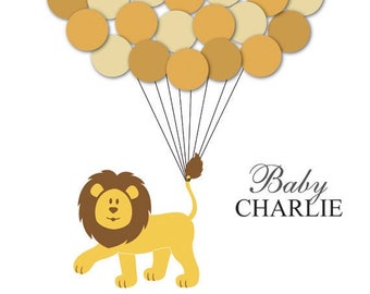 Baby Shower Guest Book Alternative Lion Children Kids Birthday Balloons Poster Print Guest Sign Personalized Unique Creative Fun Original