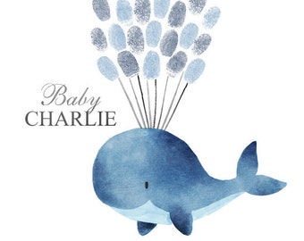 Watercolor Baby Shower Guest Book Whale Baby Shower Whale Thumbprint Guestbook Whale Fingerprint Guestbook Whale Baby Shower Thumb print