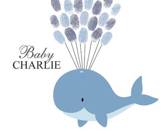 Baby Shower Guest Book Alternative Whale Baby Shower Whale Thumbprint Guestbook Whale Fingerprint Guestbook Whale Baby Shower Thumbprint