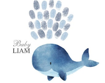 Baby Shower Guest Book Whale Watercolor Baby Shower Whale Thumbprint Guestbook Whale Fingerprint Guestbook Whale Baby Shower Thumb print