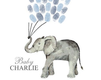 Baby Shower Guest Book Alternative Watercolor Elephant Fingerprint Thumbprint Poster Print Guest Sign Personalized Unique Watercolor