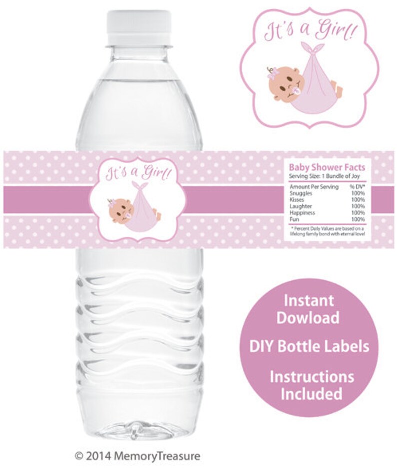 Niña bebé ducha botella de agua envolturas para imprimir ...