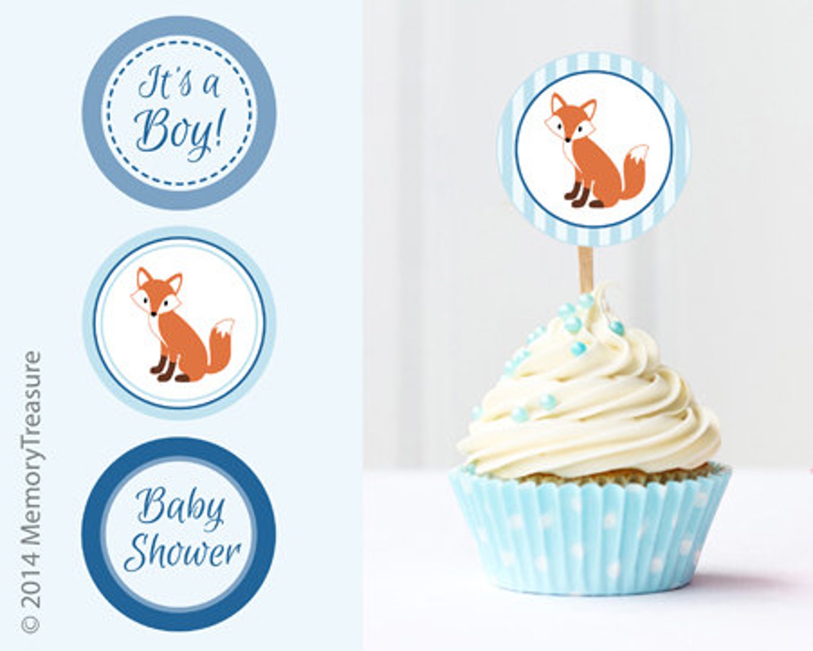 Fox Baby Shower Cupcake Toppers Printable Baby Shower Cup Cake Etsy