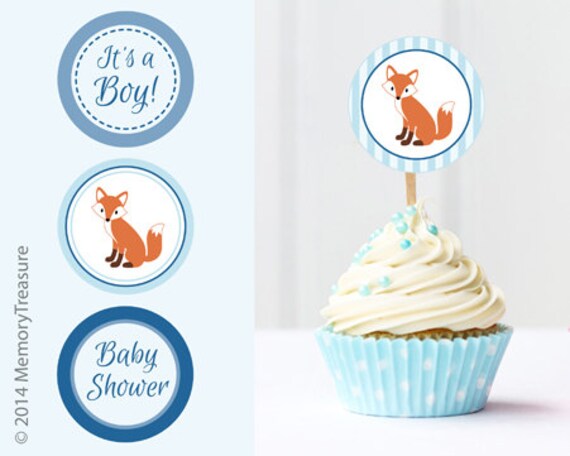 Fox Baby Shower Cupcake Toppers Printable Baby Shower Cup Cake Etsy