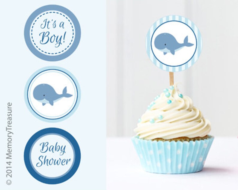 Whale Baby Shower Cupcake Toppers Printable Baby Shower Cup Etsy