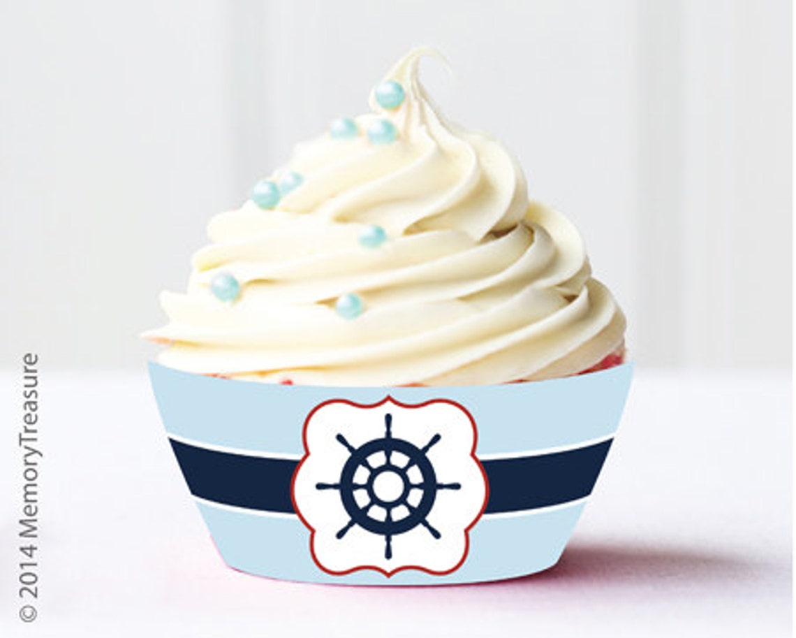 Nautical Baby Shower Cupcake Wrappers Printable Baby Shower | Etsy