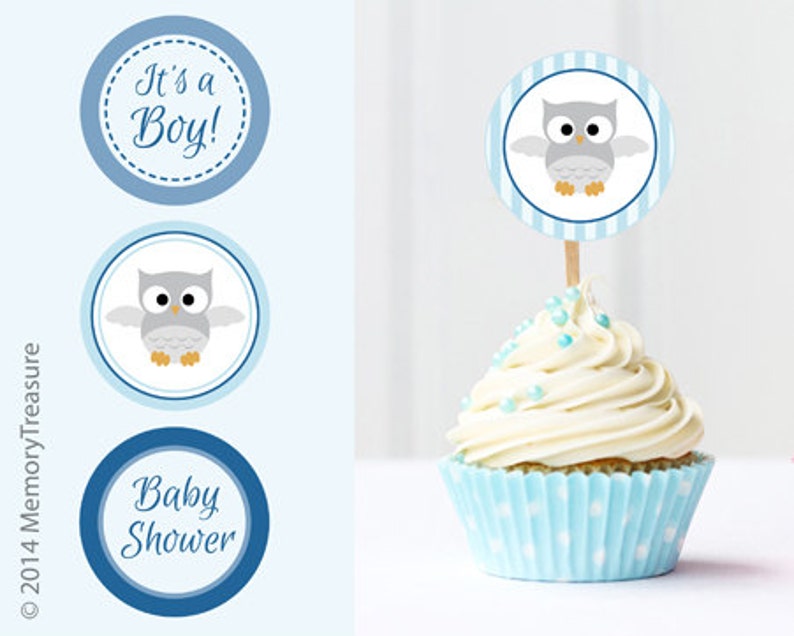 Owl Baby Shower Cupcake Toppers Printable Baby Shower Cup Cake Etsy