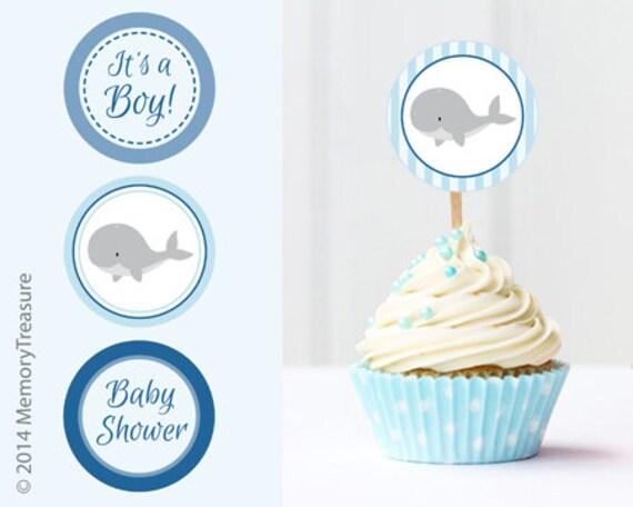 Whale Baby Shower Cupcake Toppers Printable Baby Shower Cup Etsy