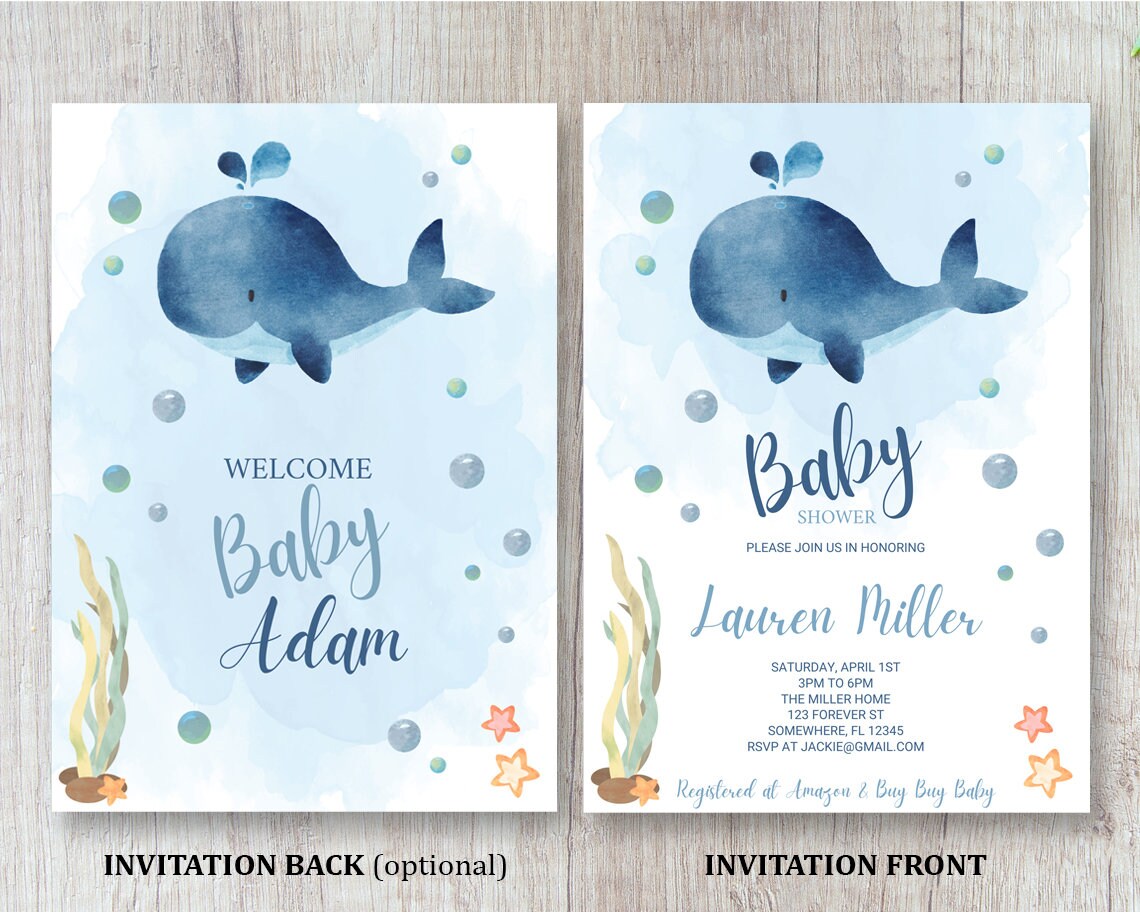 Whale Invitation Baby Shower Bundle Template Editable Whale - Etsy