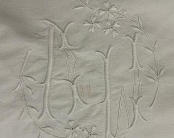 Antique French Linen/ Flat Sheet  with Embroidered mono "AW" and Openwork.