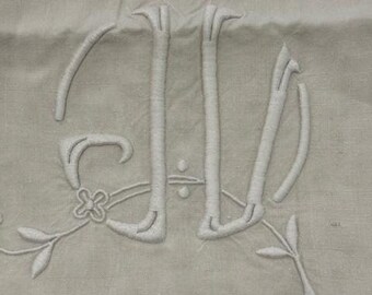 Antique French Linen / Flat Sheet ART DECO  Mono "J V" and Openwork.