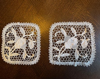 Antique French Linen /  Handmade Lace Doilies.