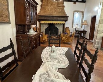 Antique French Linen /Hand Hemstitched and Bobbin Lace Table Runner.
