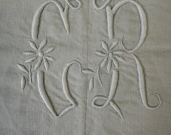 Antique French Linen / Runner with Embroidered "CR" Mono with Openwork.