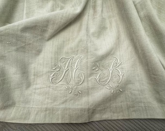 Antique French Linen / Flat Sheet Embroidered "MB" Mono, Openwork.