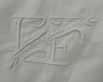 Antique French Linen / Flat Sheet ART DECO Mono "GF" and Openwork.