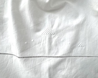 Antique French Linen / Flat Sheet with Beautiful Embroidered and Openwork.