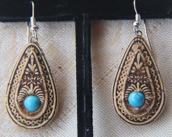 Birch bark earrings   with semi-precious stone from Ural Mountains .