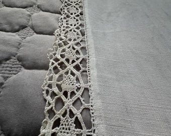 Antique French Linen / Linen Runner with  Bobbin Lace.