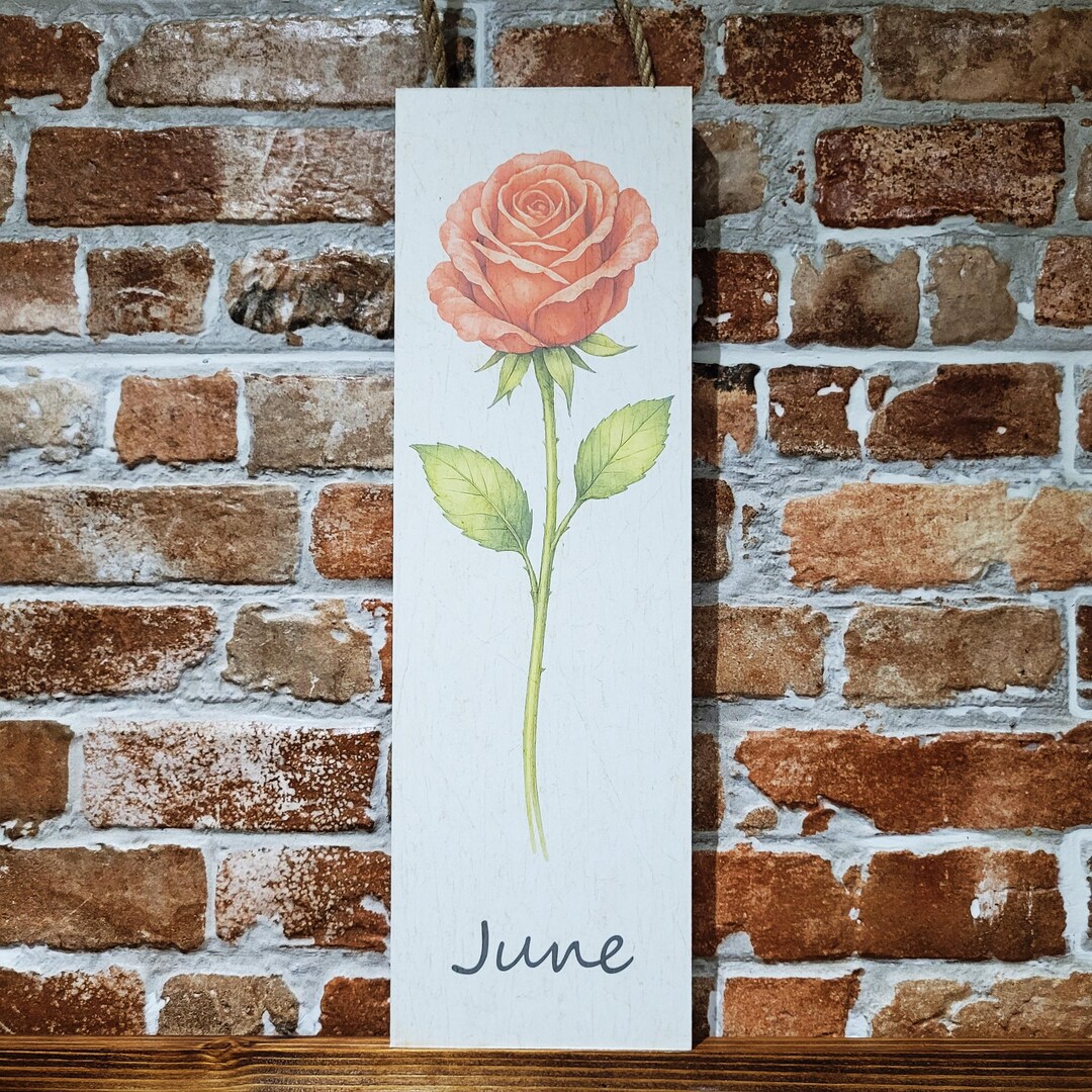 June Flower Sign June Birth Flower Rose Wooden Sign Watercolour Personalised Gemini ...