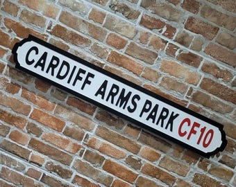 Cardiff Arms Park Rugby Ground Indoor Raised Lettering Faux Cast Iron Effect Old Fashion Cardiff Street Sign Perfect Home Decor Gift