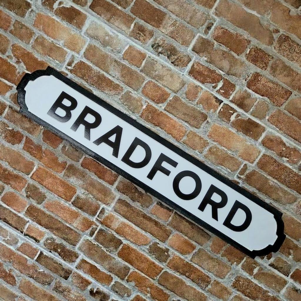 Bradford Sign Wooden Old Fashioned Faux Cast Iron Effect Street