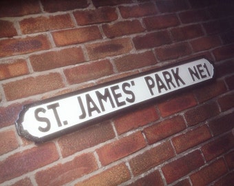 St James Park Old Fashioned Wood Newcastle Street Sign