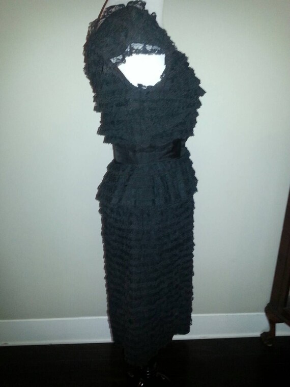 Vintage Lacey Black Wiggle Dress (S) - image 3