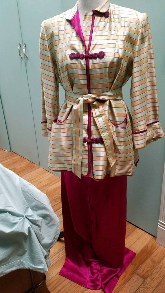 Vintage Silk Satin Lounge Jacket and Pants (M)