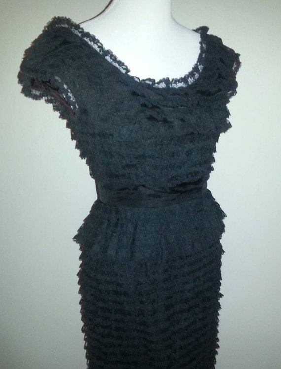 Vintage Lacey Black Wiggle Dress (S) - image 1