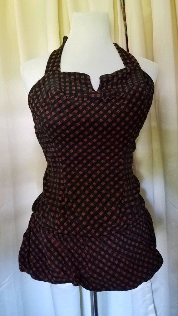 Vintage Black and Brown One-Piece Bathing Suit (L)
