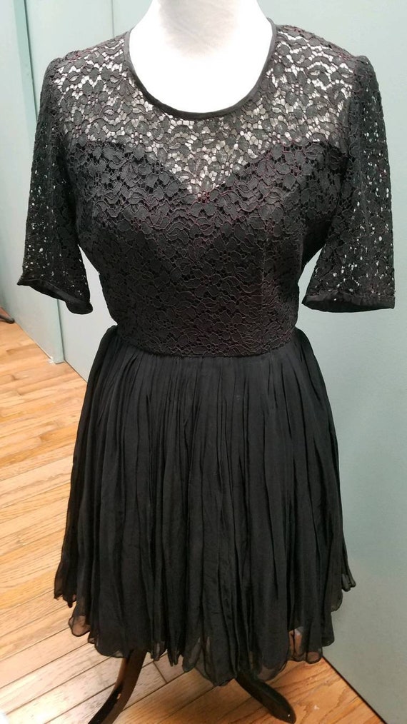 Vintage Lace and Chiffon Little Black Dress (XS)