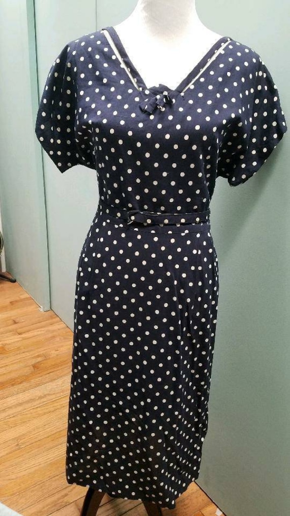 Vintage Navy Polka Dot Dress (XL)