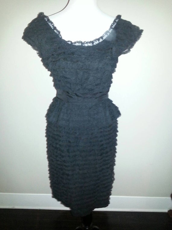 Vintage Lacey Black Wiggle Dress (S) - image 2