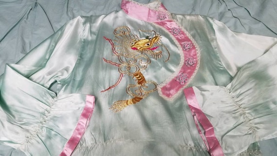 Vintage Chinese Dragon Souvenir Satin Pajamas (M)