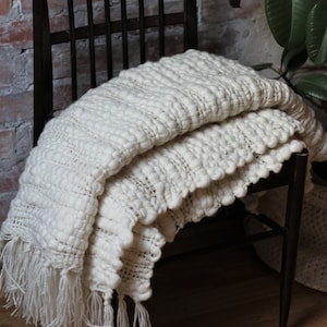 woven wool blanket, Bed Runner, chunky woven white blanket, unique woven blanket, chunky knit throw, wool blanket throw, bedroom blanket