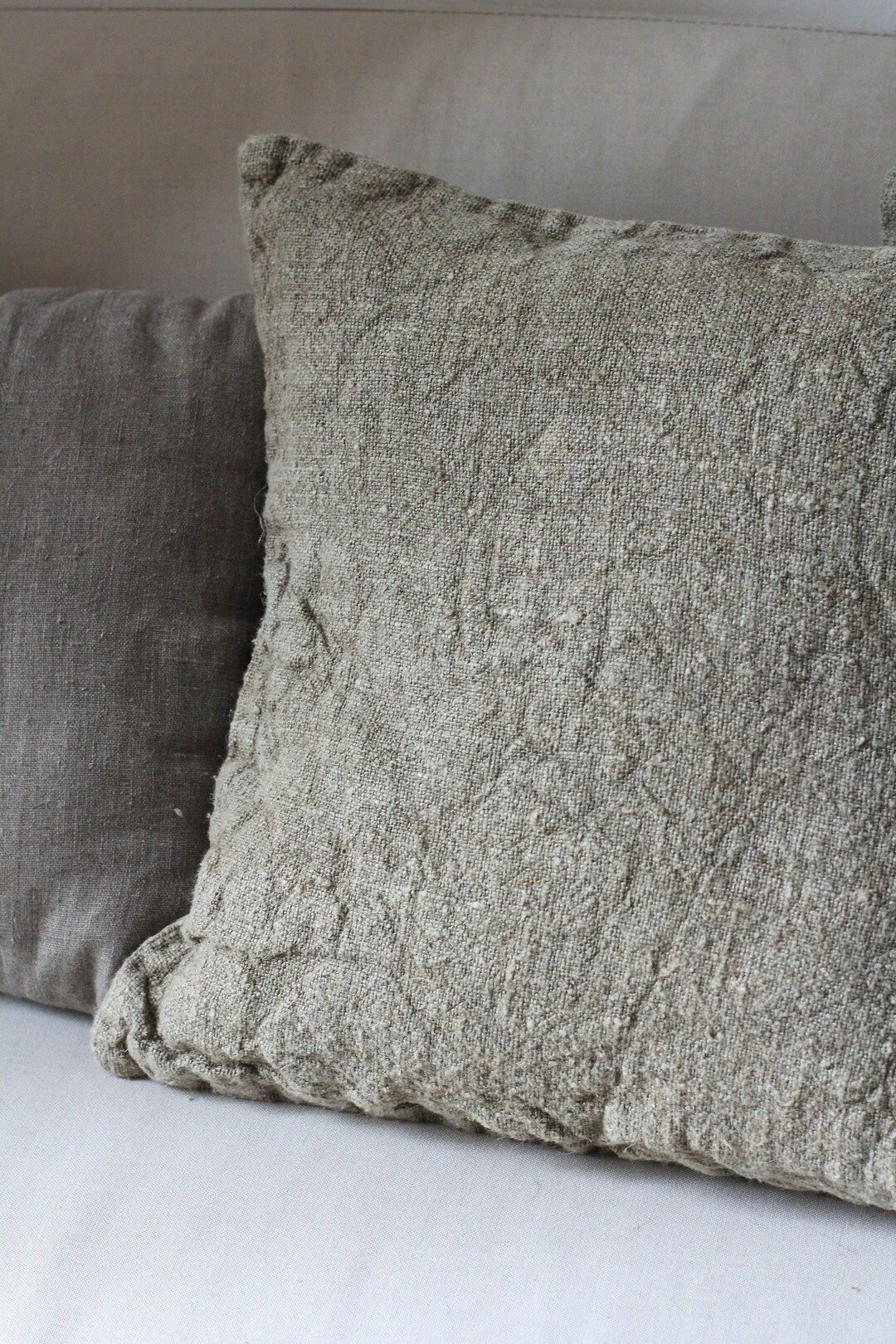 Raw Rustic Beige Linen Throw Pillow Made From Undyed Washed Etsy