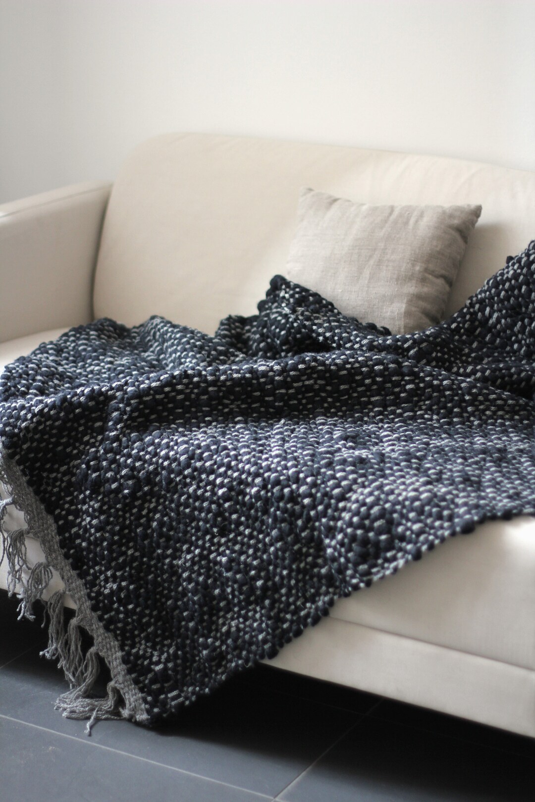 Black Hand Woven Wool Couch Throw Sofa Throw Merino Wool Etsy