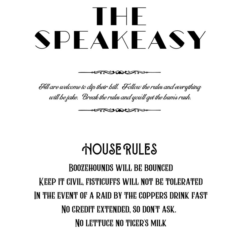 The Speakeasy House Rules Printable Bar Sign Etsy