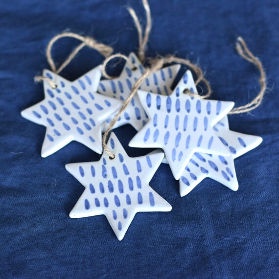 in 2 Größen Keramiksterne Sterne Dekofiguren Weihnachten Deko hellblau